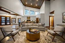 Cozy living space with fireplace at II Elks Lodge cabin