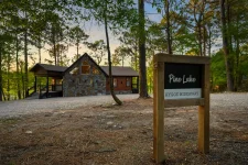 Hygge Hideaway cabin property view with lush greenery